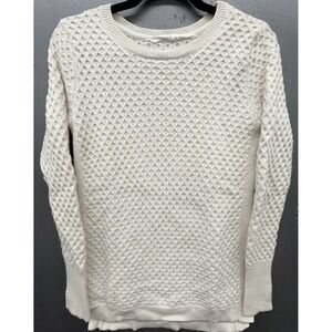 Athleta Sweater XS Ivory Wool Blend‎ Honeycomb Preppy Old Money Quiet Luxury